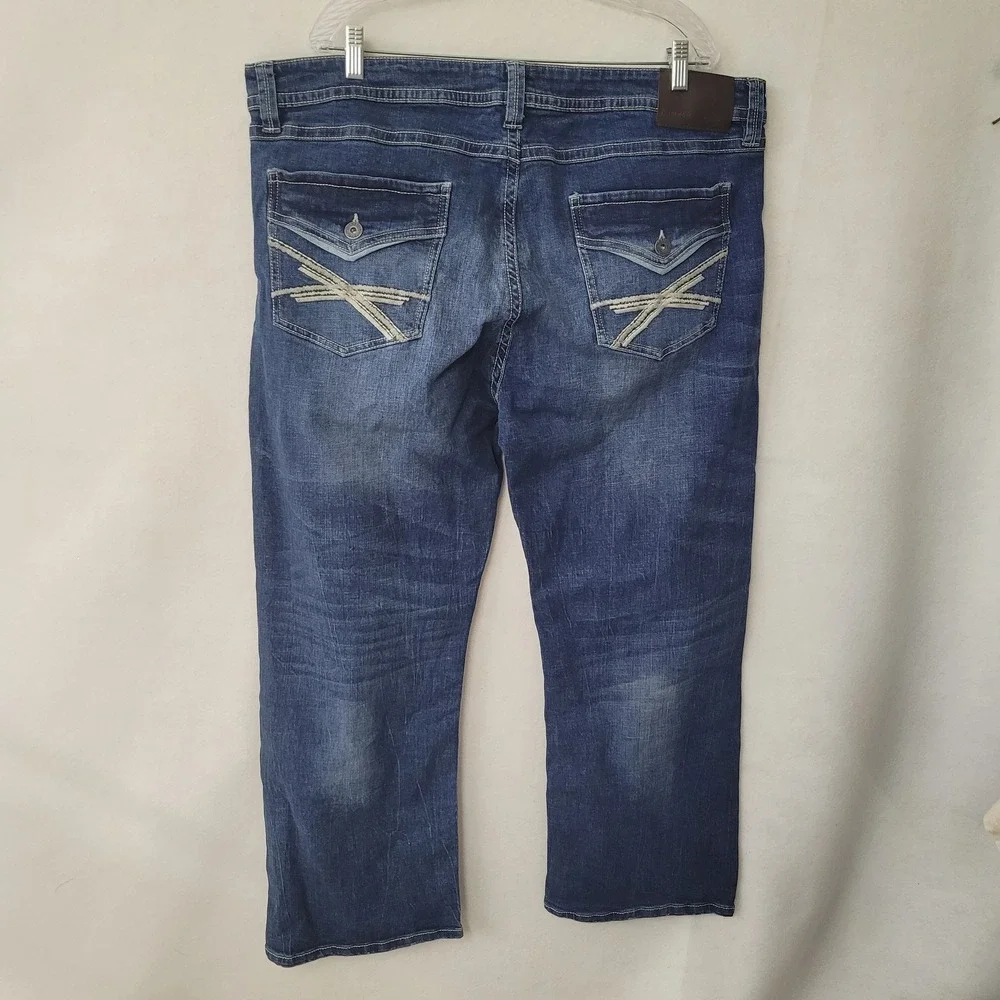 TK‎ Axel Mens Slim Bootcut Jeans 42x30 Eaton Wash Embroidered Pockets AXMB0056